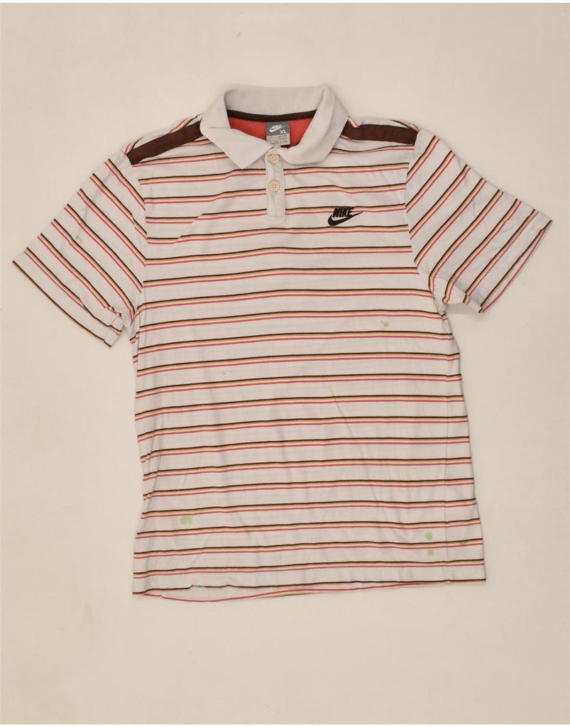 NIKE Boys Polo Shirt 13-14 Years XL White Striped Cotton | Vintage Nike | Thrift | Second-Hand Nike | Used Clothing | Messina Hembry 