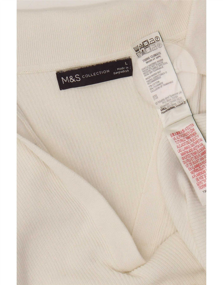 Marks & Spencer Womens Polo Shirt UK 14 Large White Cotton
