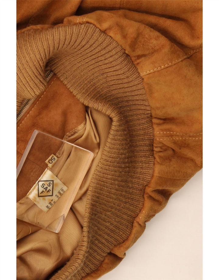 Vintage Mens Suede Bomber Jacket IT 50 Large Beige Leather