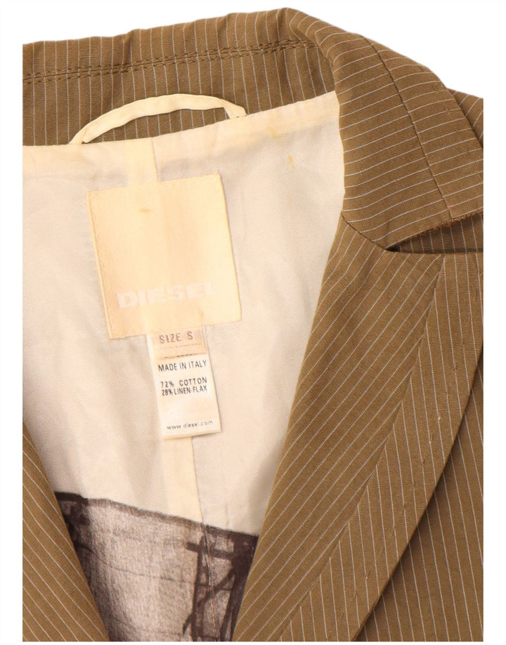 Diesel Mens 2 Button Blazer Jacket UK 36 Small Khaki Pinstripe Cotton