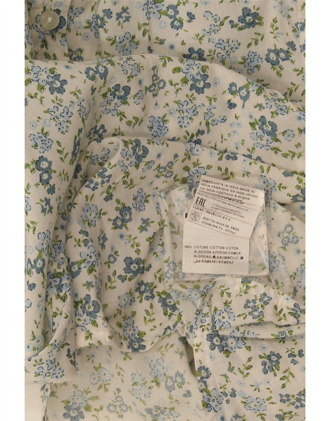 Benetton Womens Shirt UK 10 Small White Floral Cotton