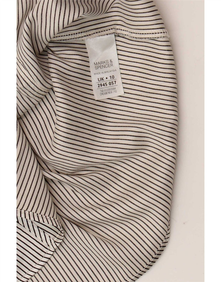 Marks & Spencer Womens Shirt Blouse UK 10 Small Beige Pinstripe