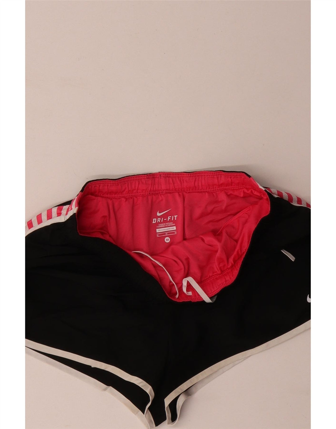 NIKE Womens Dri Fit Sport Shorts UK 12 Medium  Black Striped Polyester