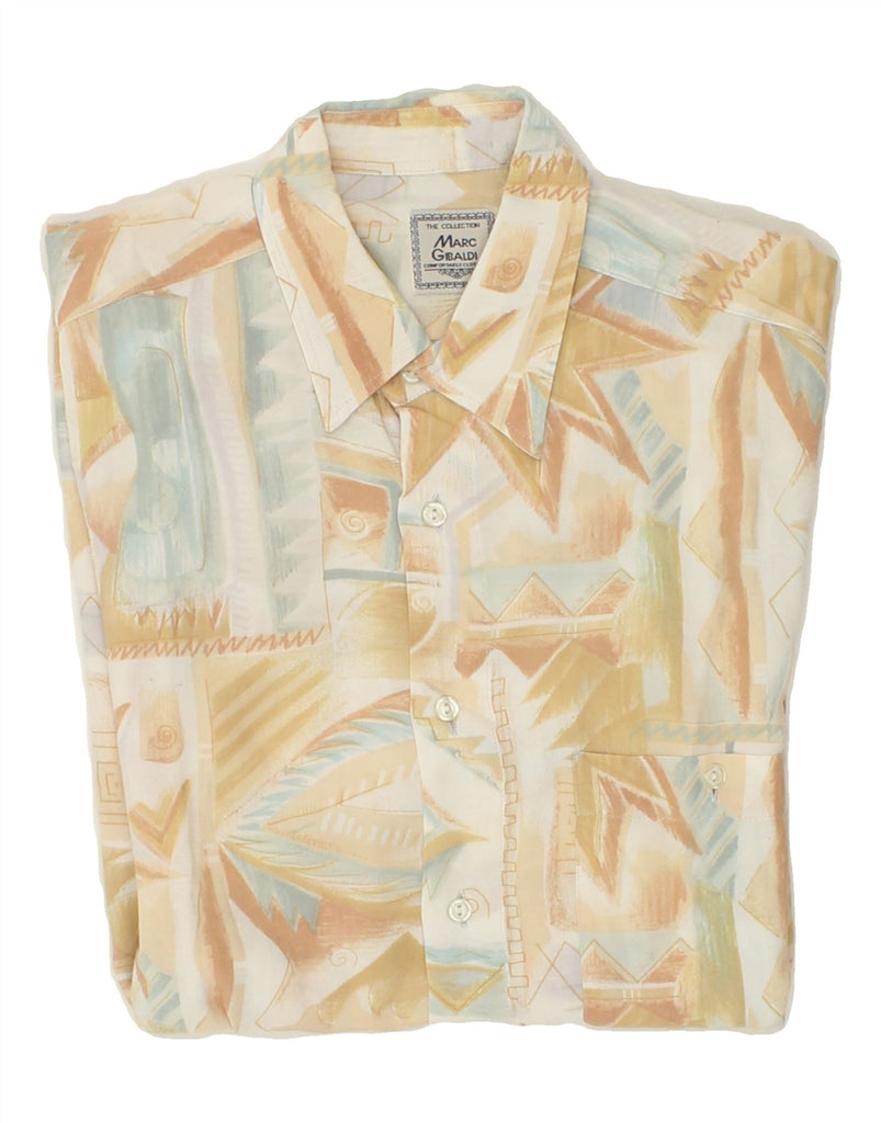 VINTAGE Mens Abstract Pattern Short Sleeve Shirt Large Beige Vintage Vintage and Second-Hand Vintage from Messina Hembry 