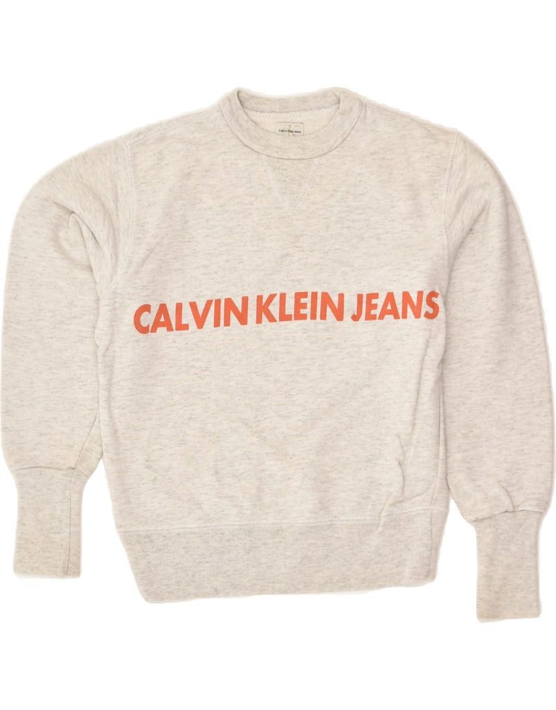 CALVIN KLEIN Boys Graphic Sweatshirt Jumper 9-10 Years Grey Cotton | Vintage Calvin Klein | Thrift | Second-Hand Calvin Klein | Used Clothing | Messina Hembry 