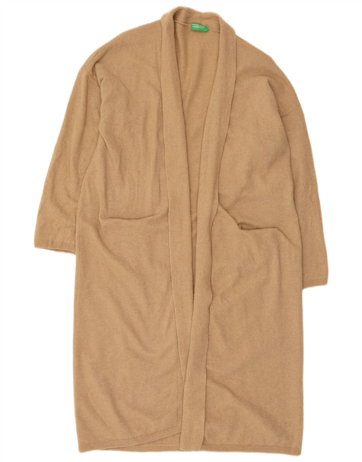 Benetton Womens Longline Open Cardigan Sweater UK 16 Large Beige Wool
