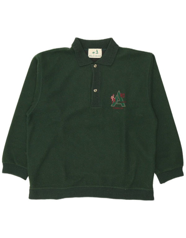 Vintage Mens Polo Neck Jumper Sweater Medium Green Wool
