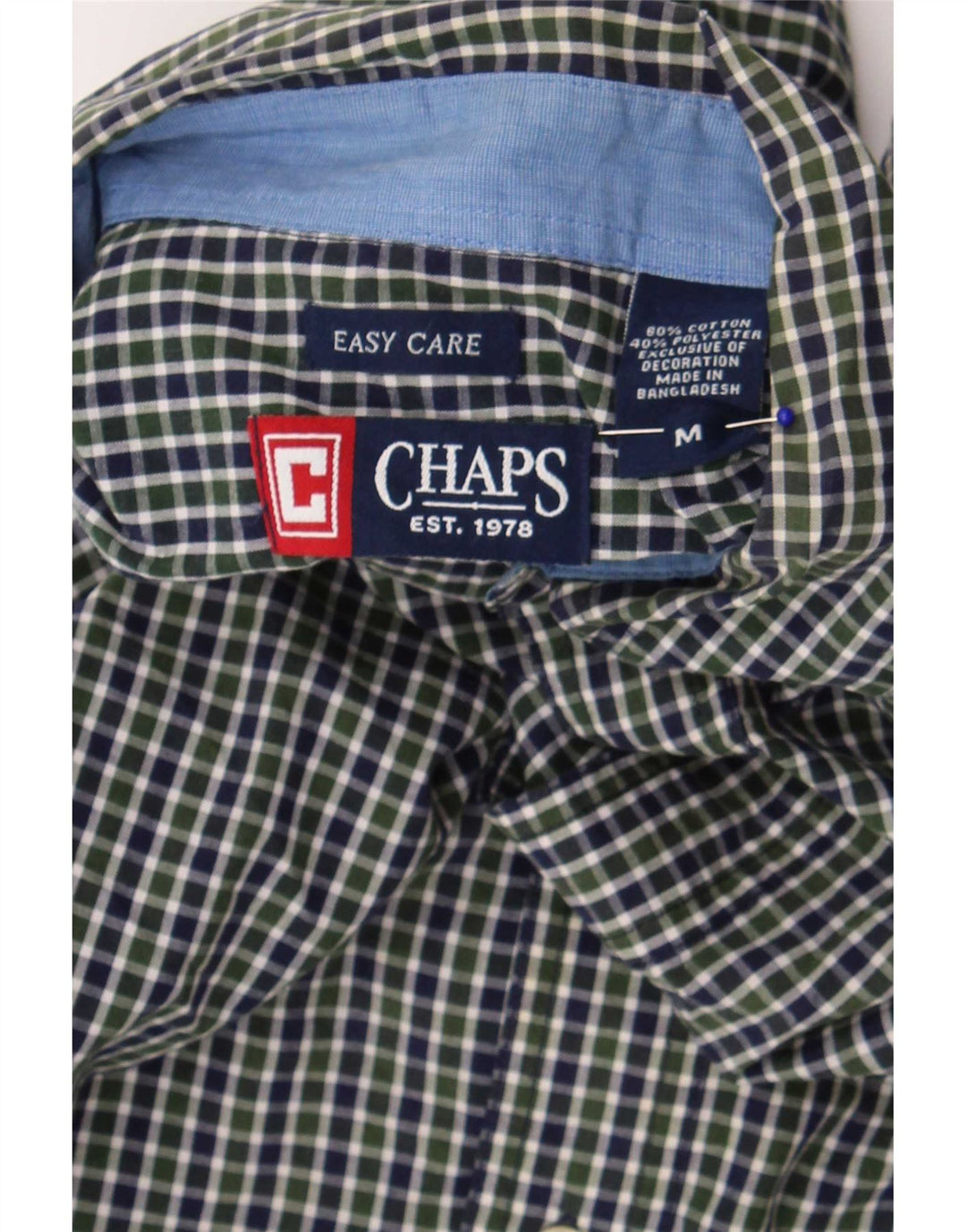 Chaps Mens Classic Fit Shirt Medium Green Gingham Cotton