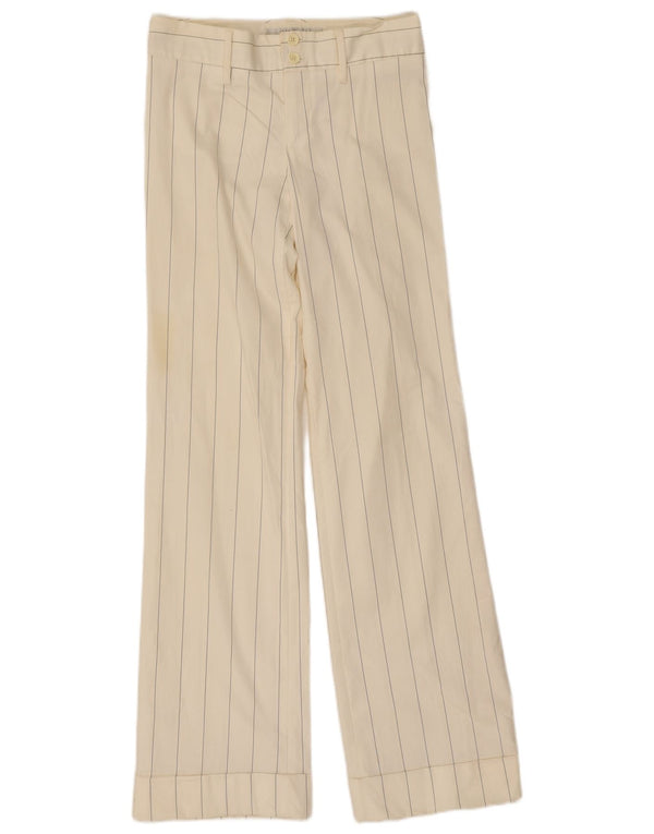 Zara Womens Bootcut Casual Trousers EU 36 XS W26 L32 White Striped Cotton