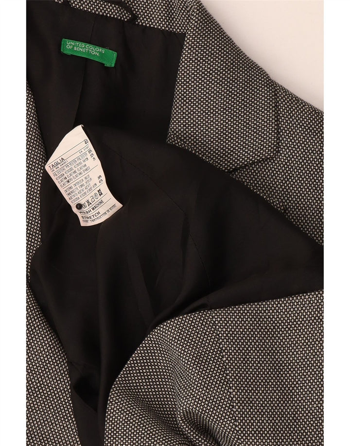 Benetton Womens 1 Button Blazer Jacket UK 8 Small Grey Spotted Polyester