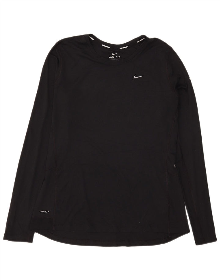Nike Womens Dri Fit Top Long Sleeve UK 16 Large Black Polyester