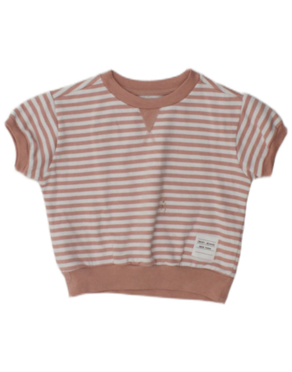 Dkny Girls Short Sleeve Sweatshirt Jumper 5-6 Years Pink Striped Cotton