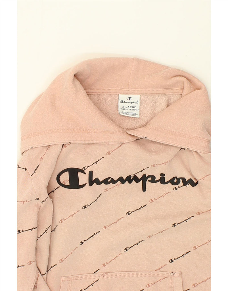 CHAMPION Girls Graphic Hoodie Jumper 13-14 Years XL Pink Cotton | Vintage Champion | Thrift | Second-Hand Champion | Used Clothing | Messina Hembry 