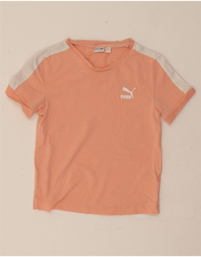 PUMA Girls T-Shirt Top 7-8 Years Small Pink Colourblock Cotton Vintage Puma and Second-Hand Puma from Messina Hembry 
