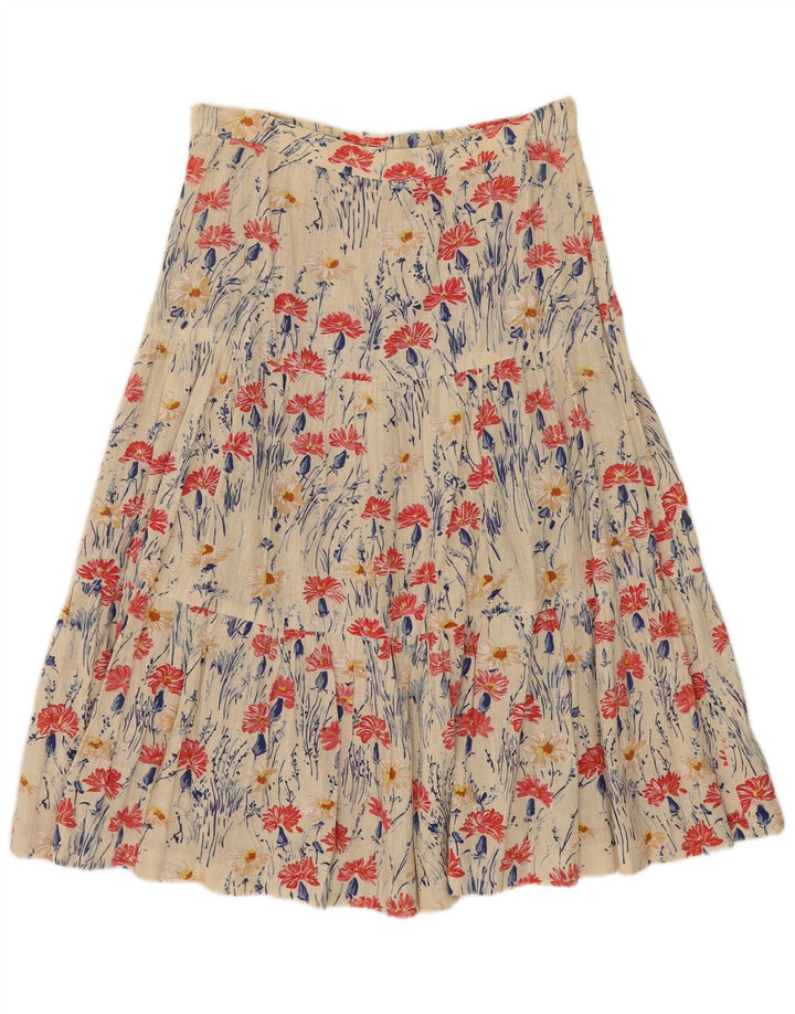 Vintage Womens Flared Skirt W28 Medium Beige Floral