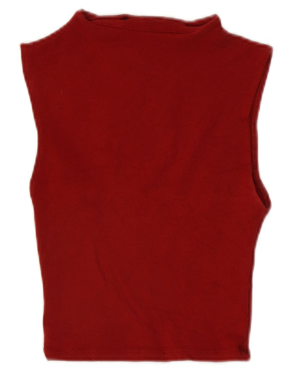 Zara Womens Crop Vest Top UK 8 Small Maroon Cotton