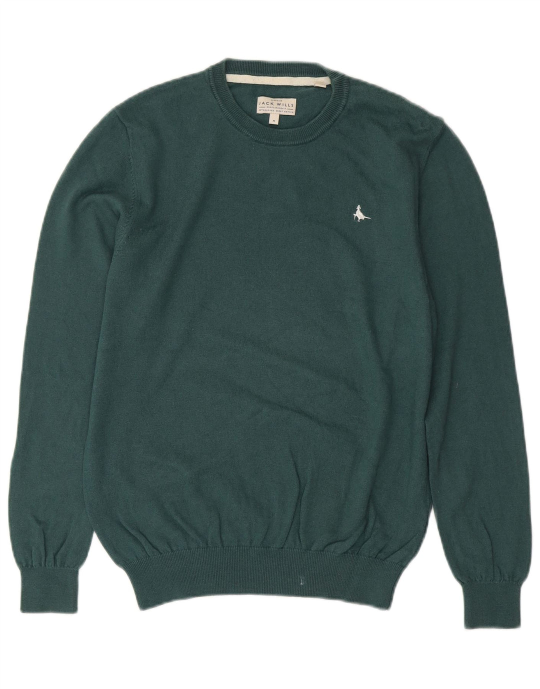 JACK WILLS Mens Crew Neck Jumper Sweater Medium Green Cotton