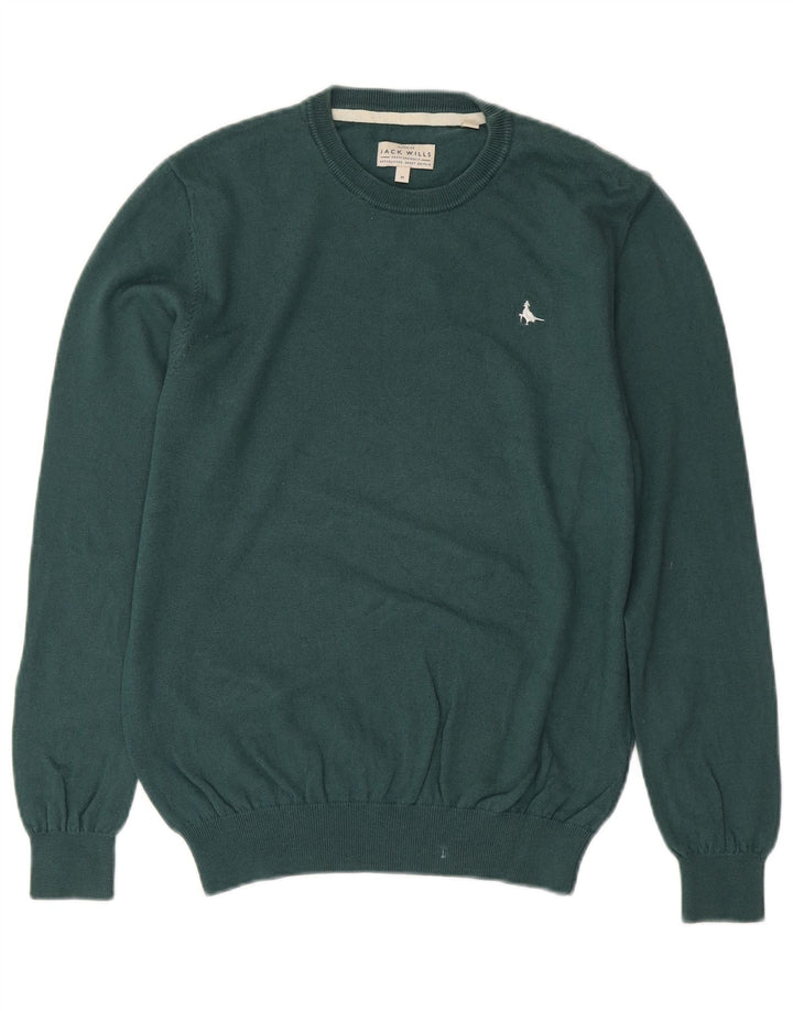 JACK WILLS Mens Crew Neck Jumper Sweater Medium Green Cotton