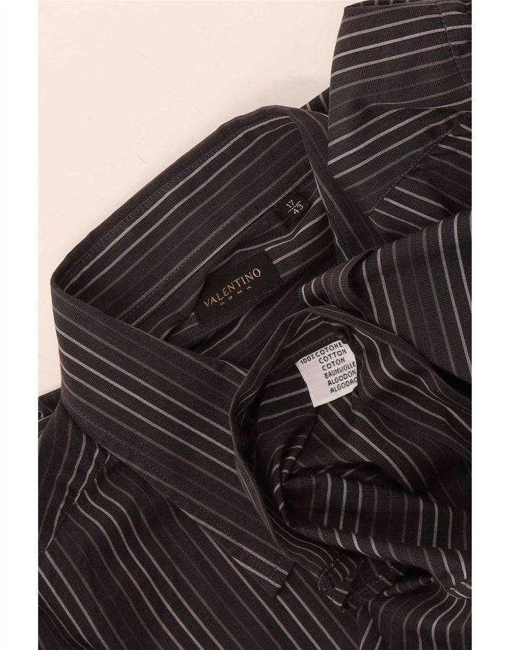 Valentino Mens Shirt Size 43 17 XL Grey Striped Cotton