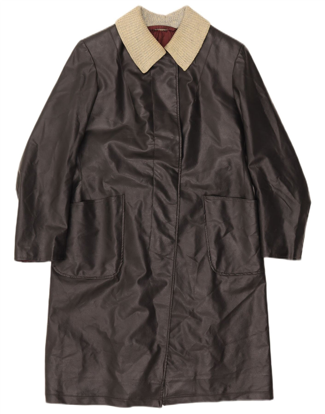 VINTAGE Womens Leather Coat UK 12 Medium Black Colourblock