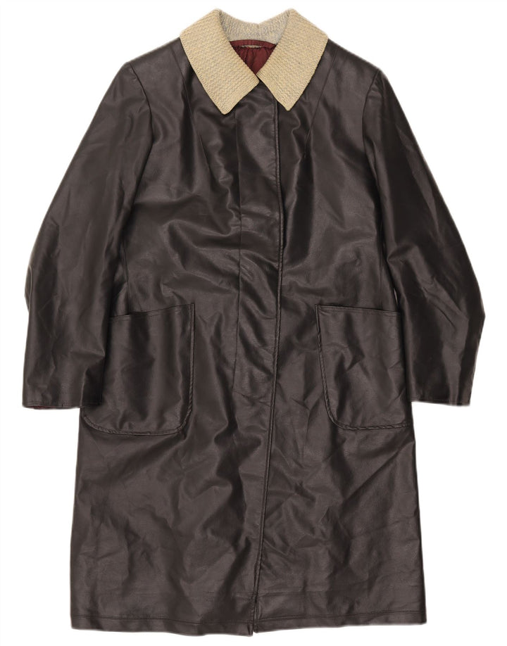 VINTAGE Womens Leather Coat UK 12 Medium Black Colourblock