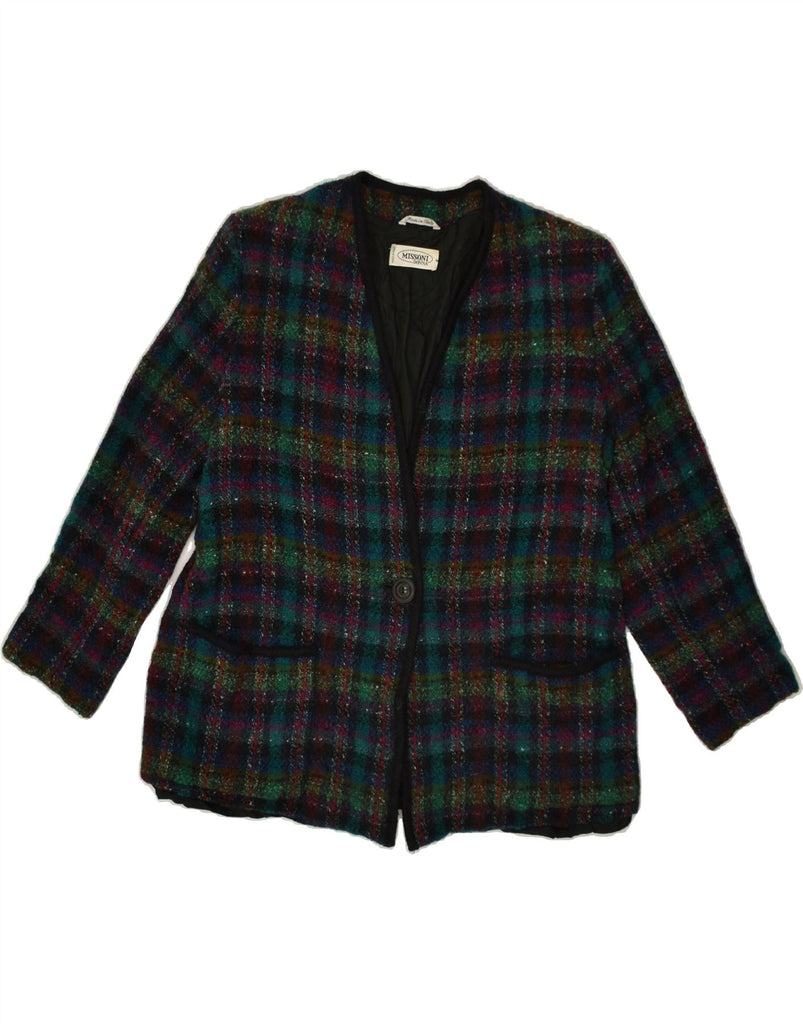 MISSONI Womens 1 Button Blazer Jacket UK 12 Medium Multicoloured Check | Vintage Missoni | Thrift | Second-Hand Missoni | Used Clothing | Messina Hembry 