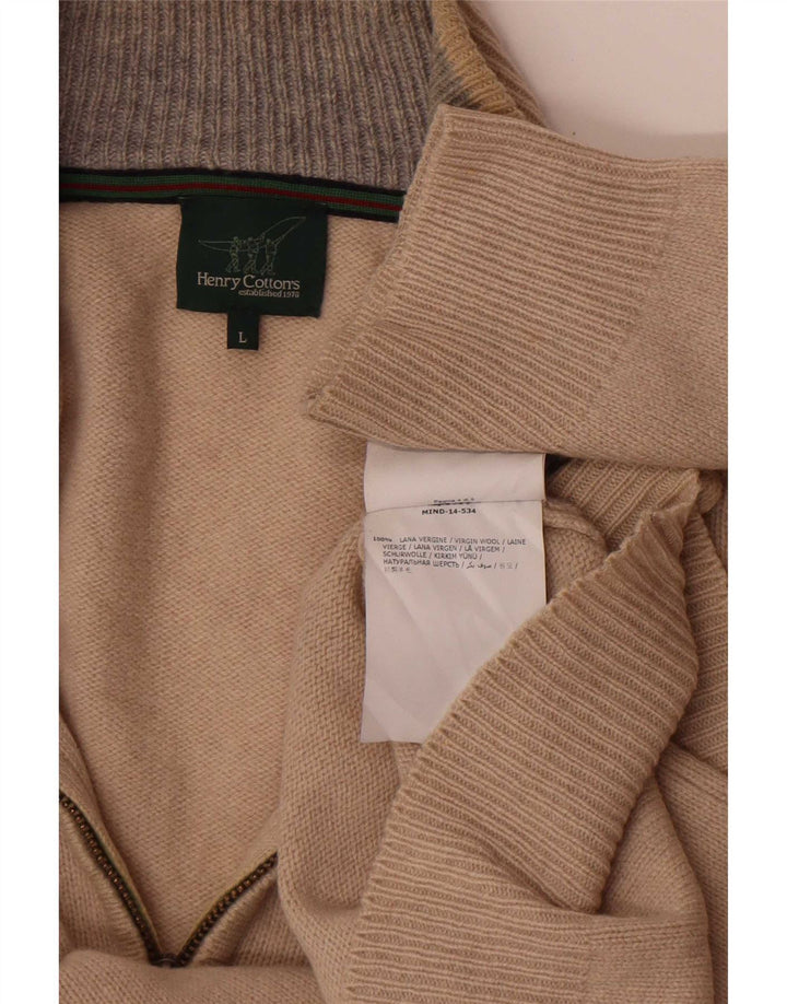 Henry Cottons Mens Zip Neck Jumper Sweater Large Beige Virgin Wool