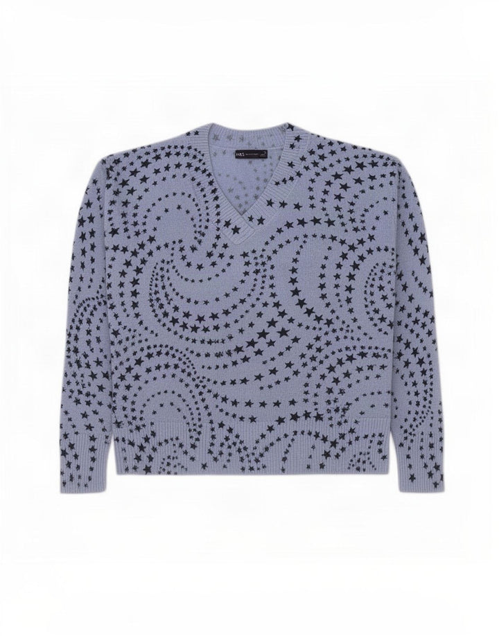 Marks & Spencer Womens Abstract Pattern V-Neck Jumper Sweater UK 18 XL Blue