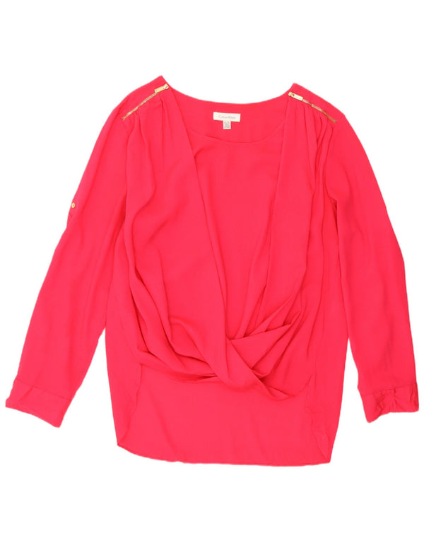 Calvin Klein Womens Long Sleeve Blouse Top UK 18 XL Pink Polyester