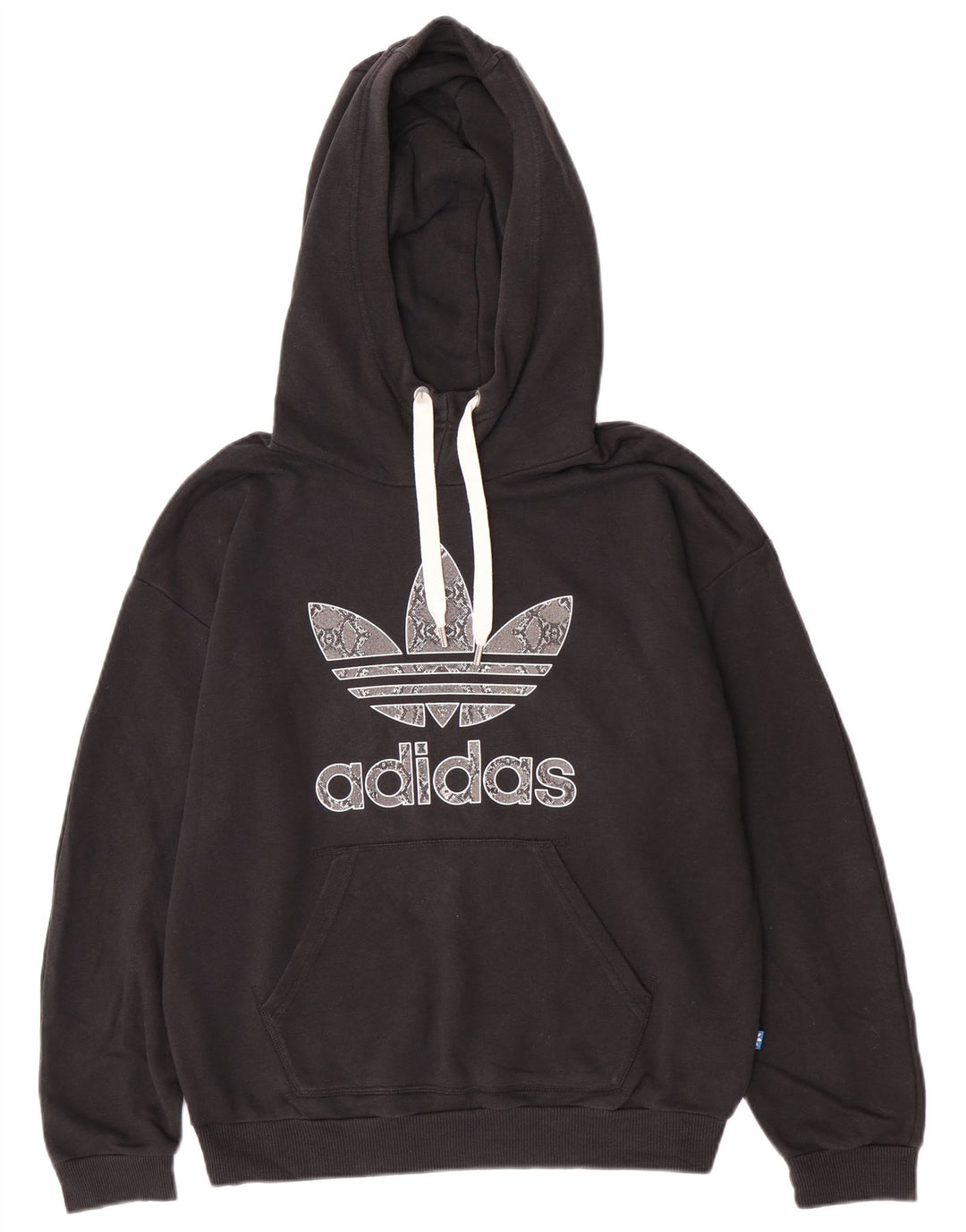 Adidas Womens Graphic Hoodie Jumper UK 14 Medium Black Cotton