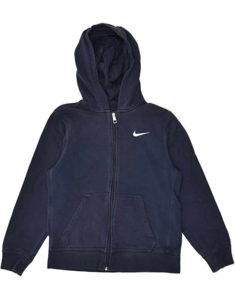 NIKE Boys Zip Hoodie Sweater 10-11 Years Medium Navy Blue Cotton | Vintage Nike | Thrift | Second-Hand Nike | Used Clothing | Messina Hembry 