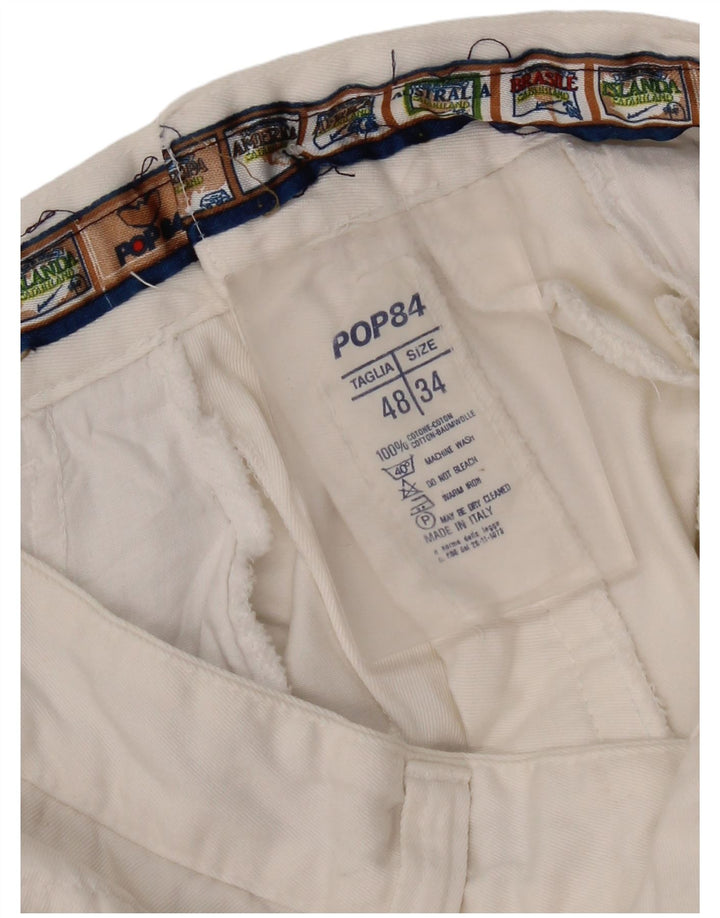 POP 84 Mens Straight Chino Trousers IT 48 Medium W34 L34 White Cotton