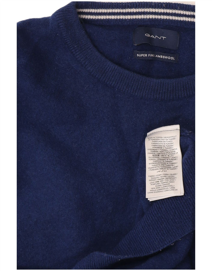 Gant Mens Boat Neck Jumper Sweater Large Navy Blue Lambswool