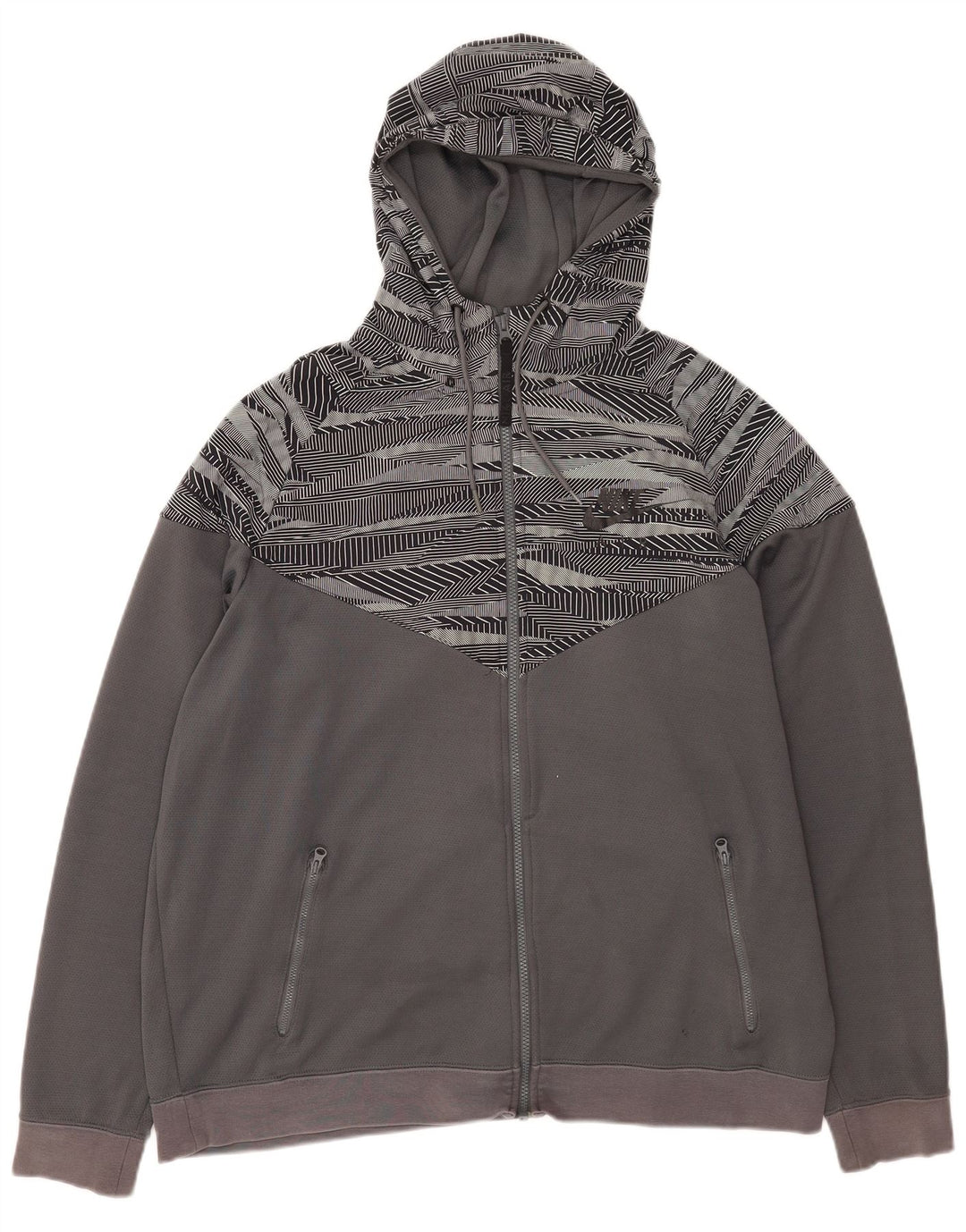 Nike Mens Zip Hoodie Sweater XL Grey Geometric Cotton