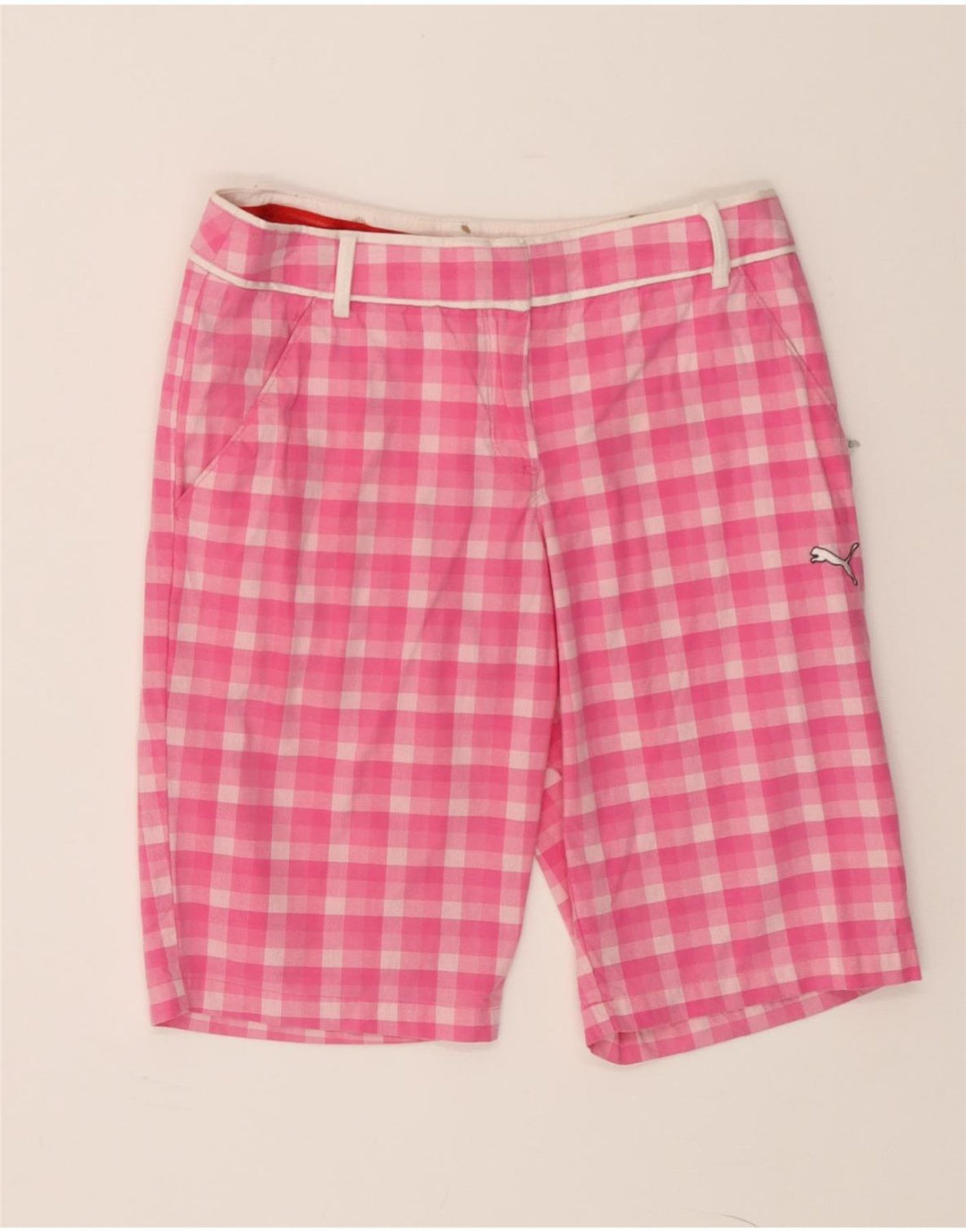 PUMA Womens Chino Shorts W25 XS Pink Gingham Cotton Vintage Puma and Second-Hand Puma from Messina Hembry 