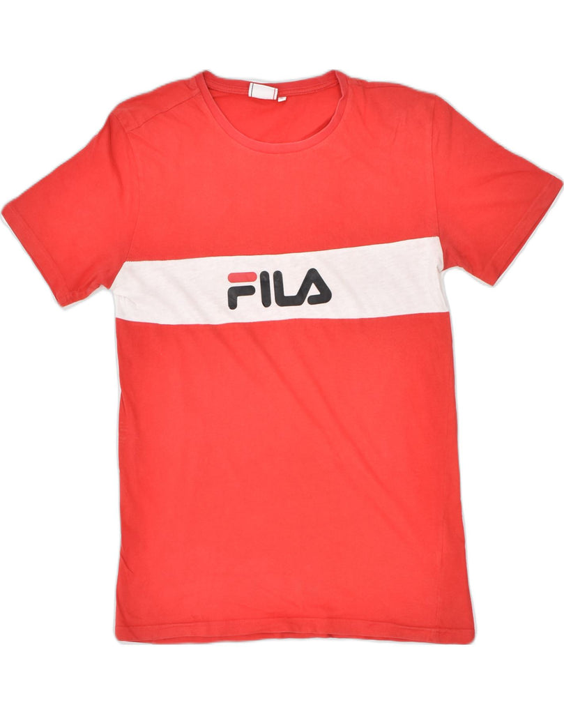 FILA Mens Graphic T-Shirt Top Small Red Colourblock Cotton | Vintage Fila | Thrift | Second-Hand Fila | Used Clothing | Messina Hembry 