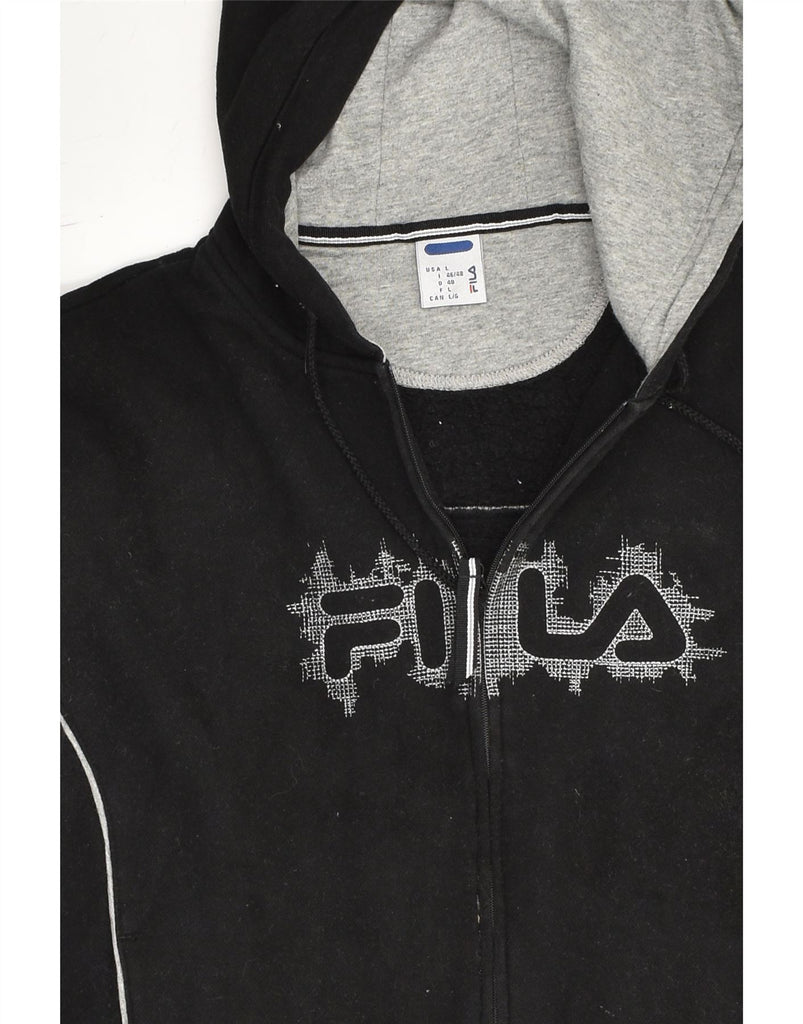 FILA Womens Graphic Zip Hoodie Sweater UK 16 Large Black Cotton | Vintage Fila | Thrift | Second-Hand Fila | Used Clothing | Messina Hembry 