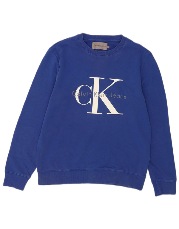 Calvin Klein Jeans Mens Graphic Sweatshirt Jumper Medium Blue Cotton