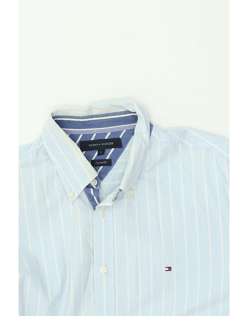 TOMMY HILFIGER Mens Custom Fit Shirt Large Blue Pinstripe Cotton | Vintage Tommy Hilfiger | Thrift | Second-Hand Tommy Hilfiger | Used Clothing | Messina Hembry 