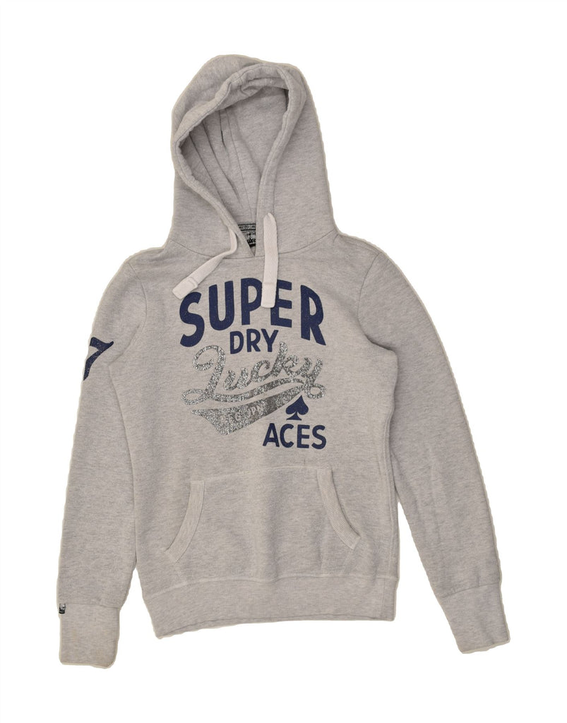 SUPERDRY Womens Graphic Hoodie Jumper UK 6 XS Grey Cotton | Vintage Superdry | Thrift | Second-Hand Superdry | Used Clothing | Messina Hembry 