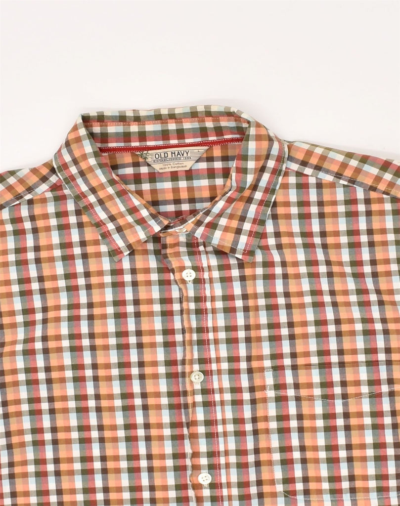 OLD NAVY Mens Short Sleeve Shirt Large Orange Check Cotton | Vintage Old Navy | Thrift | Second-Hand Old Navy | Used Clothing | Messina Hembry 