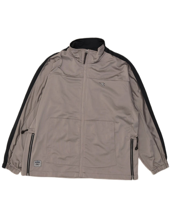 Diadora Womens Oversized Tracksuit Top Jacket UK 14 Large Grey Colourblock