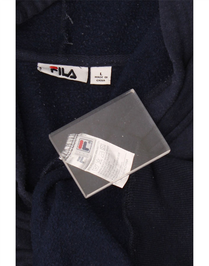 FILA Mens Graphic Hoodie Jumper Large Navy Blue Cotton
