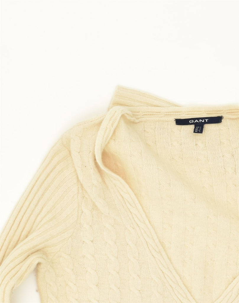 GANT Womens Cardigan Sweater UK 14 Large Beige Wool | Vintage Gant | Thrift | Second-Hand Gant | Used Clothing | Messina Hembry 