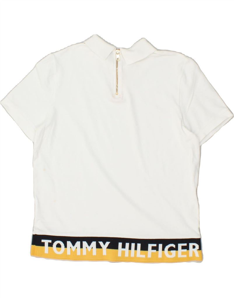 TOMMY HILFIGER Womens Graphic Polo Shirt UK 10 Small White Colourblock | Vintage Tommy Hilfiger | Thrift | Second-Hand Tommy Hilfiger | Used Clothing | Messina Hembry 