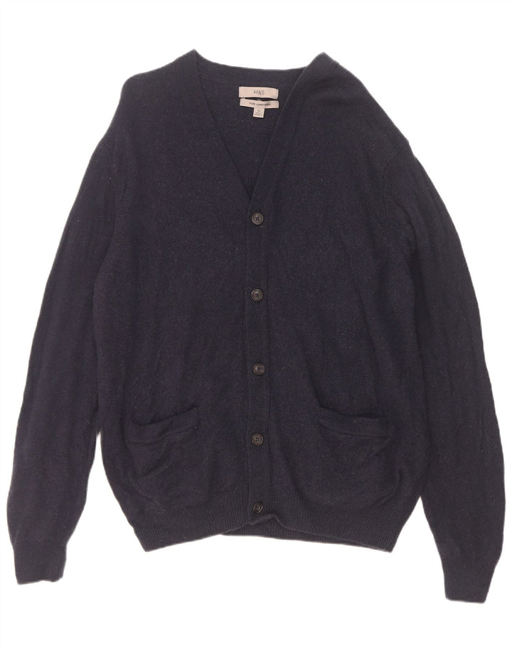 Marks & Spencer Mens Cardigan Sweater XL Navy Blue Lambswool