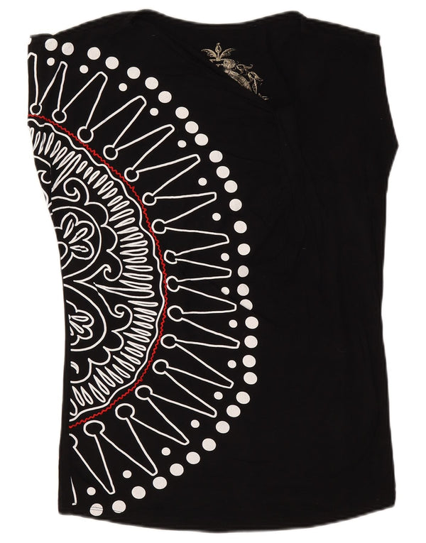 Desigual Womens Graphic T-Shirt Top UK 12 Medium Black Paisley