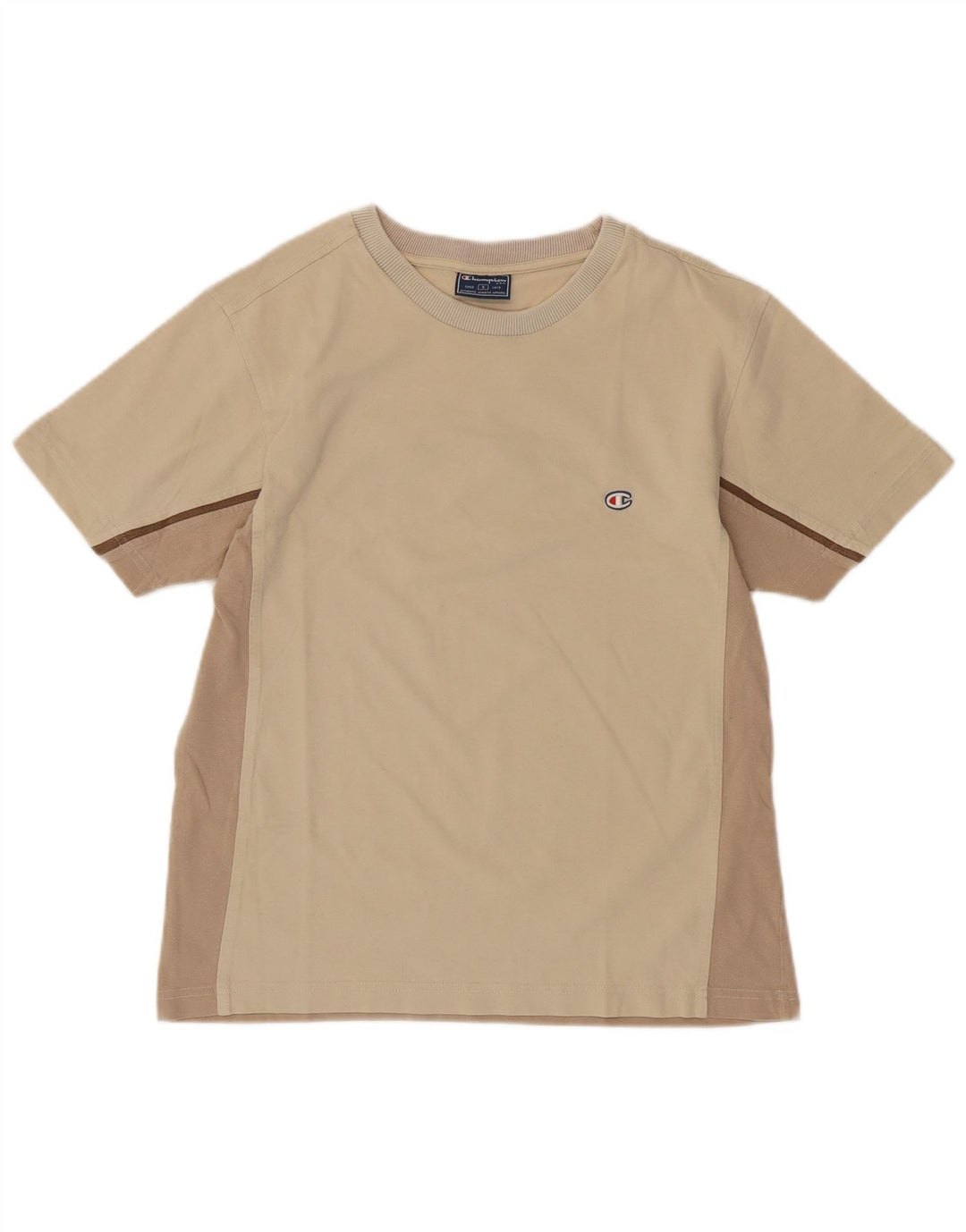 CHAMPION Mens T-Shirt Top Small Beige Colourblock Cotton