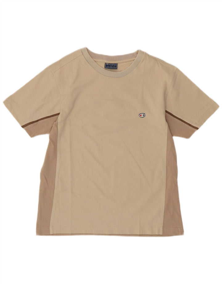 CHAMPION Mens T-Shirt Top Small Beige Colourblock Cotton