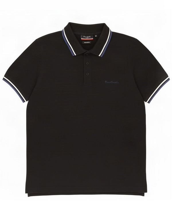 Pierre Cardin Mens Regular Fit Polo Shirt XL Black Striped Cotton